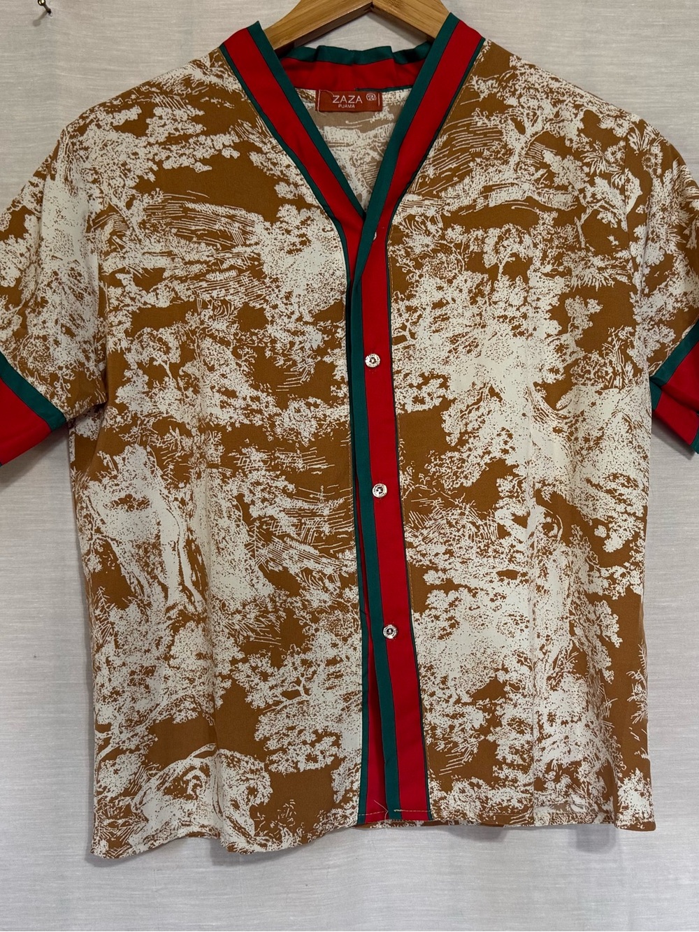 Vintage Zaza Pajama Toile Print Lounge Top Contrast Trim